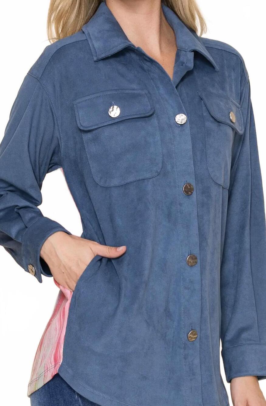 NEW WONDERFUL & YOUNG guitar & star suede jacket in denim blue